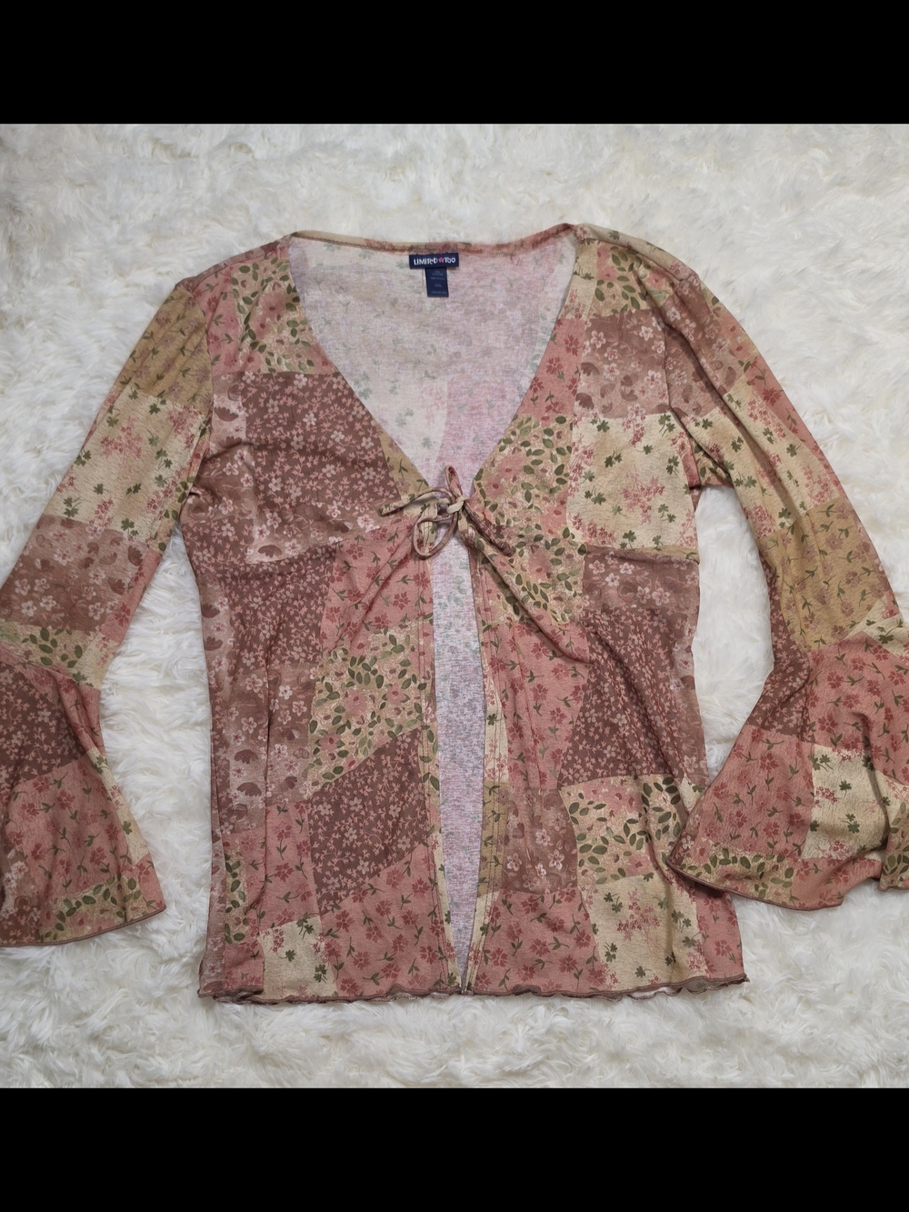 Vtg Y2k Limited Too Bell Sleeve Pink Patchwork Cardigan Top Fairycore Size XXL